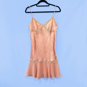 Vintage 90s Cerie Floral Embroidery Satin Slip Dress